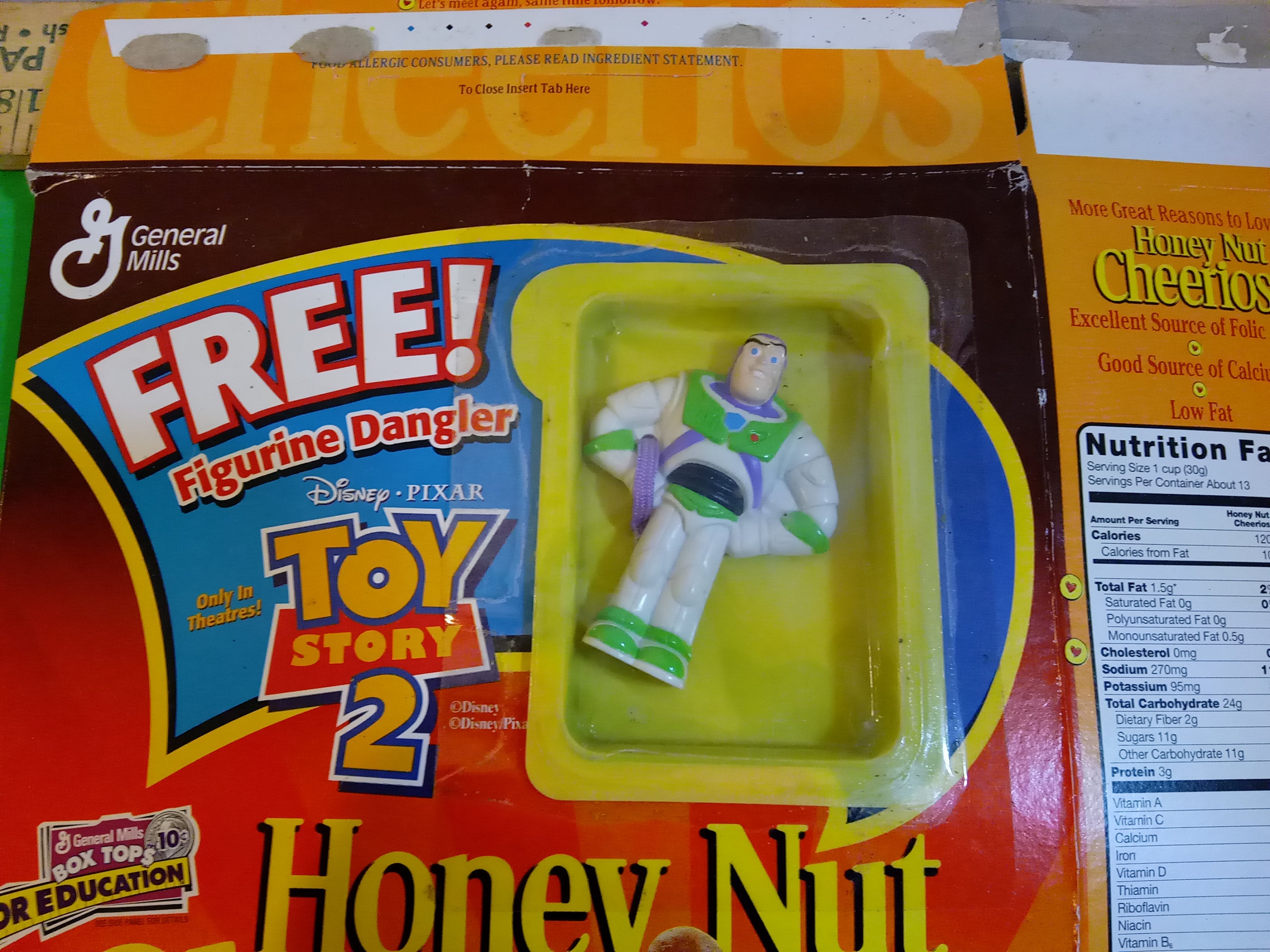 Vintage Honey Nuts Cheerios Box W/ Toy Story 2 Figure Buzz Lightyear, 1997