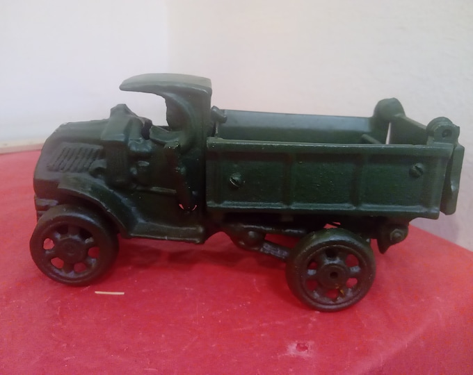 Vintage Cast Iron Dump Truck, Green Dump Truck with Working Lever and Parts