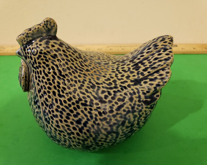 Hammered Ceramic Chicken Cobalt Blue and Beige