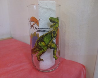 Vintage Drinking Glasses, Adult and Child's Glass Drinking Glass, Coca Cola. Pepsi, Tiger Glass, Dinosaurs, and Peanuts Jelly Jar Glass