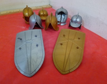 Vintage Action Figure Accessories, Marx Sir Gordon the Gold Knight and Silver Knight, Shields and Helmets