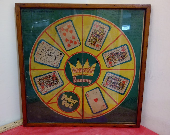 Vintage Card Game Board, Imperial Rummy Game Board Framed with Glass, 1941#