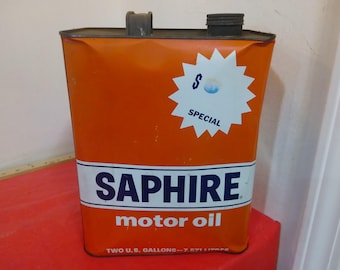 Vintage Oil Can, Saphire Motor Oil Two US Gallon Container with Handle by Gulf Oil Company