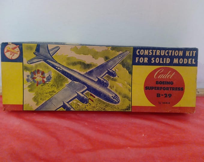 Vintage Wooden Model Kit, Boeing Superfortress B-29, Mustang P-51, or Thunderbolt P-47 by Cadet Models, 1940's