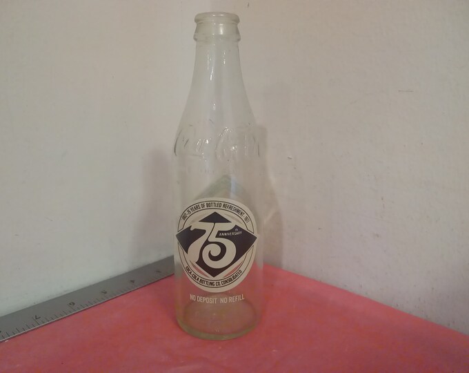 Vintage Coca-Cola Bottle 10 oz Bottle, 75th Anniversary Bottle, 1977