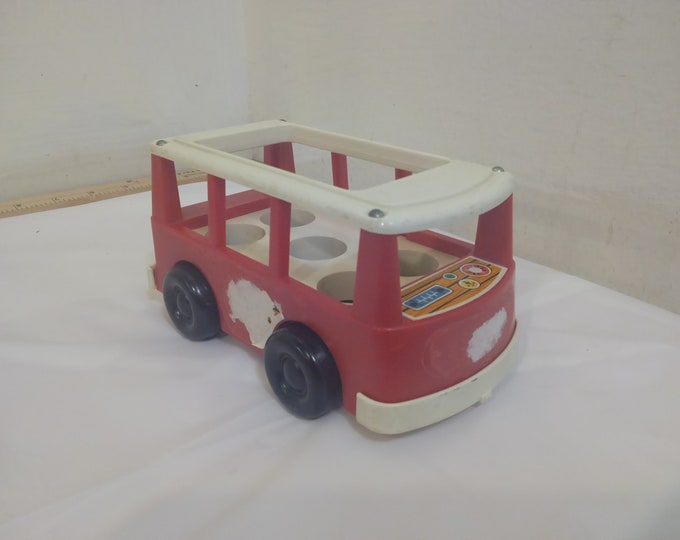 Vintage Child's Pretend Play Toy, Fisher Price Little People and Vehicles, 1970's