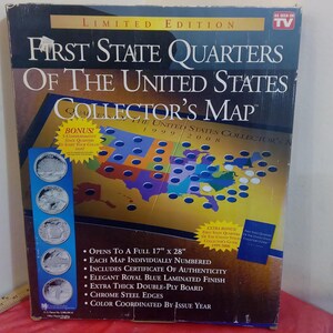 Porte-quartier vintage, carte de collection First State Quarters of the United States, carte dépliante pour situer les quartiers de 1999 à 2008