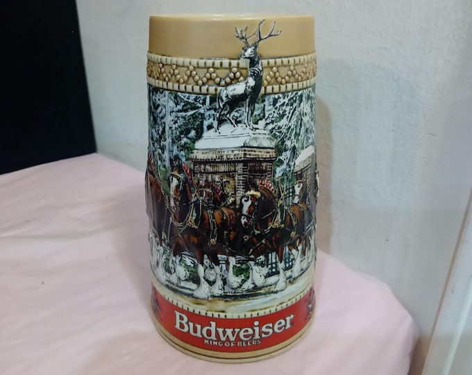 Vintage Beer Steins, Ceramic Budweiser Beer Steins with Clydesdale or Military Mugs from Pope Air Force Base/Namao Oktoberfest, 1970's/80's