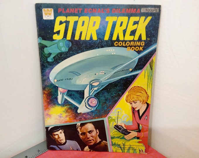 Vintage Star Trek Coloring Book, Planet Ecnal's Delema, Shatner, Nimoy, Scotty, Dr McCoy, Whitman, 1978~