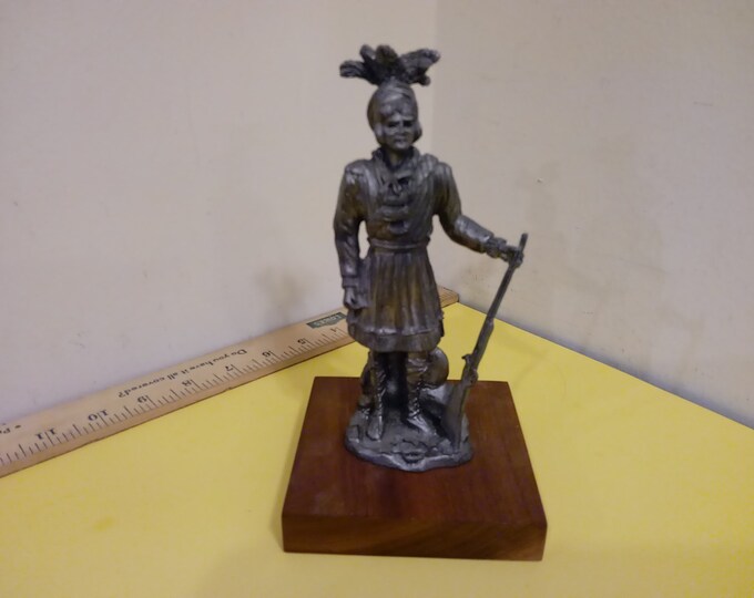 Vintage Michael Ricker Pewter Sculpture, Native American Indian with Rifle, 1987