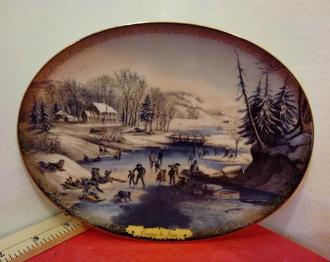 Vintage The Bradford Exchange Collector Plate, Currie & Ives Christmas "American Winter Scenes - Morning", 1995