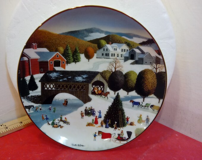 Vintage Collector Plate, Danbury Mint Plate Christmas Celebrations of Yesteryear "Christmas on the Farm", 1992