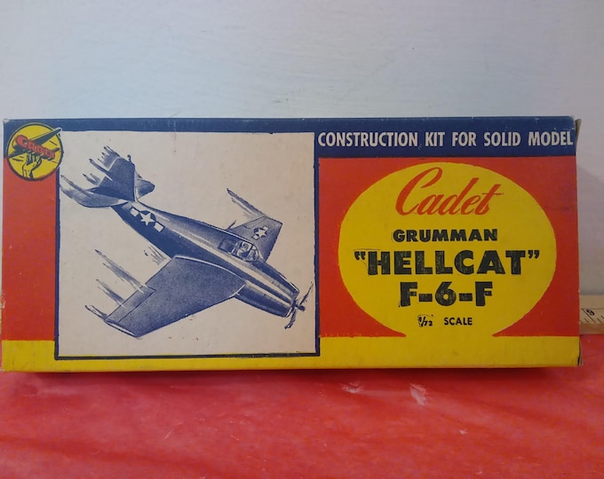 Vintage Wooden Model Kit, Hawker Typhoon, Submarine "Spitfire", Focke-Wulf 190 or Grumman "Hellcat" F-6-F by Cadet Models