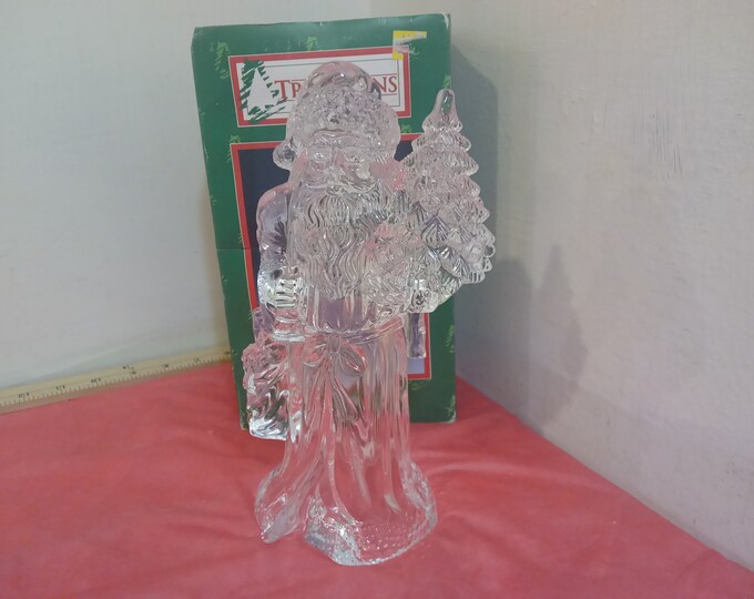 Vintage Christmas Tree Topper, Acrylic Tree Top Santa with a Tree, Santa Figurine by Wangs Int.