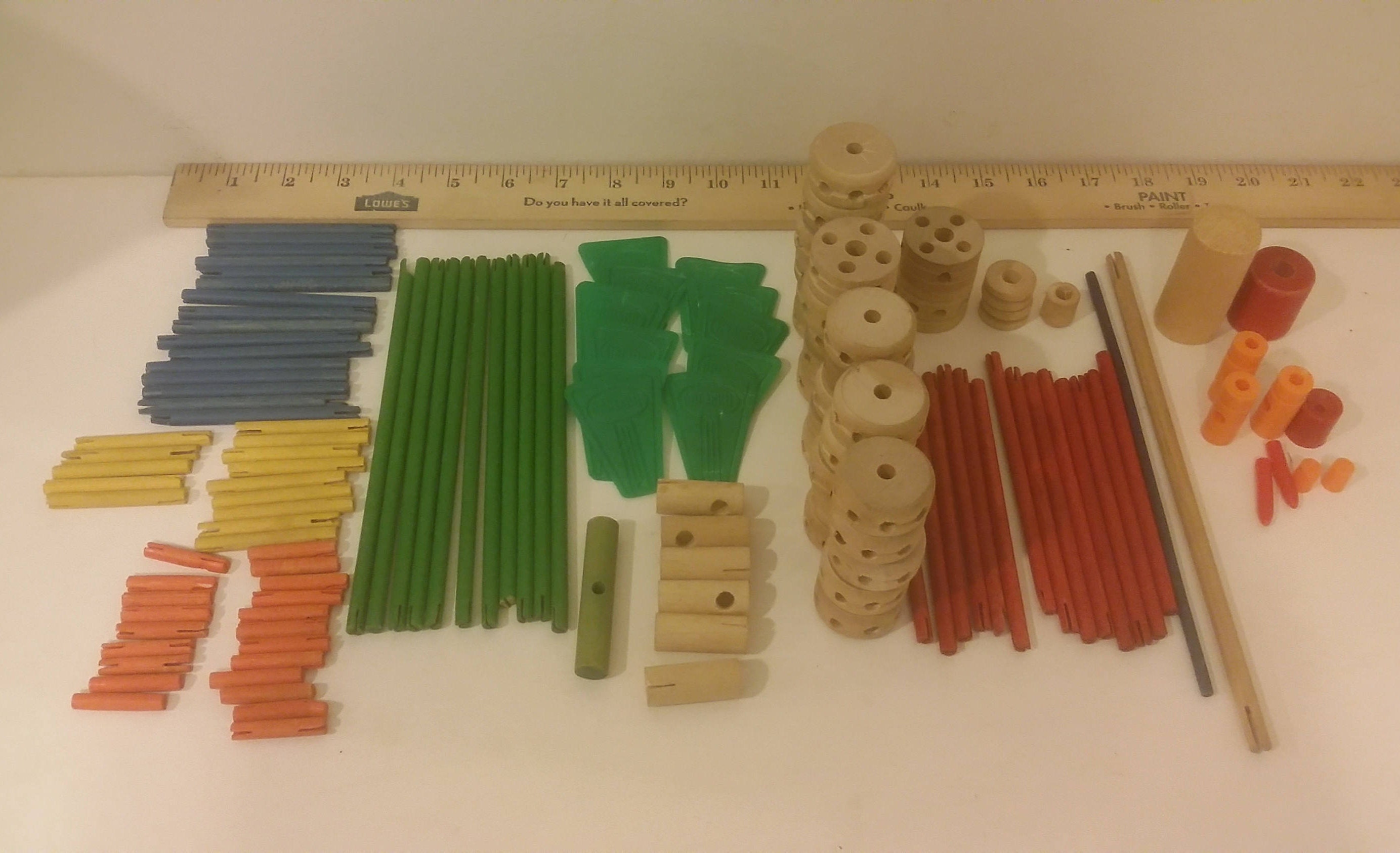 Vintage Tinker Toys, 149 pieces, #1369 made by Spalding, 1960's