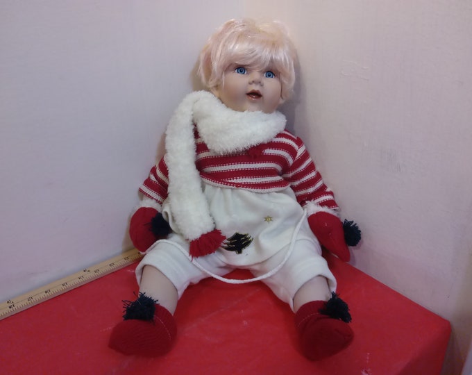 Vintage Porcelain Doll, Cathay Collection Limited Edition, Doll in Christmas/Snow Outfit, 1980's