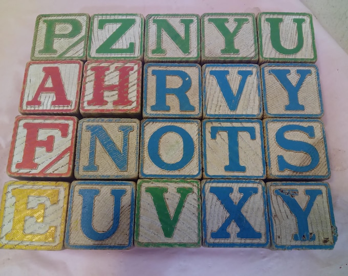 Vintage Wooden Blocks and Alphabet/Number Blocks, Different Sizes and Colors of Wooden Blocks to Build Forts or Such