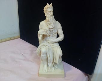Vintage Stone Figurine, Horns of Moses Sculpture by A. Santini, Made in Italy, #S