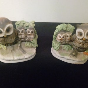 Vintage Porcelain Figurines, Homco Owl Family, Parent and Two Babies, 1980&#39;s