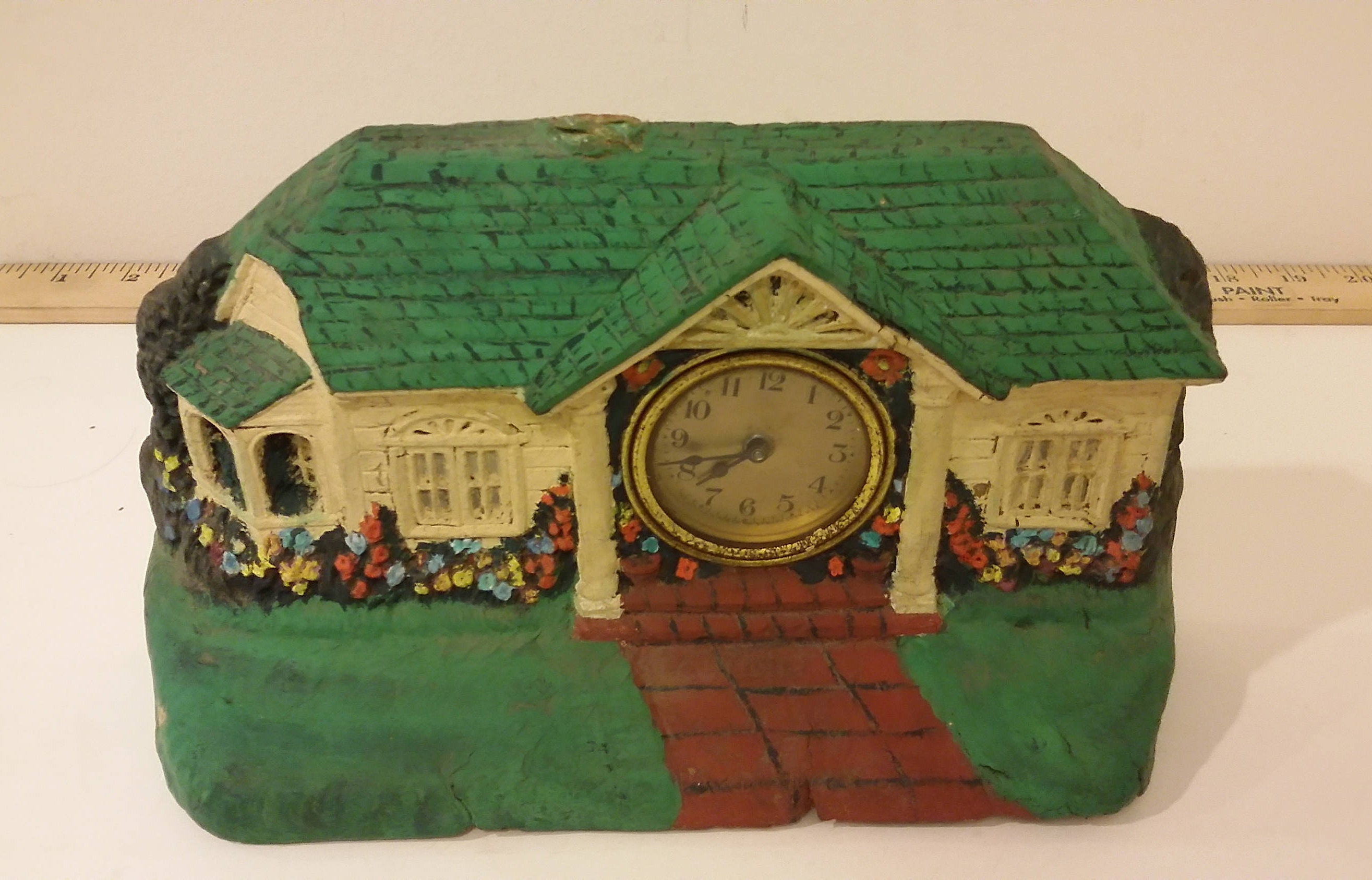 Vintage Bungalow House Clock Deluxe Figurine, The Deluxe Clock Mfg Co