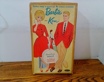 Vintage Paper Dolls, Barbie and Ken Paper Dolls with Stand by Whitman, 1963
