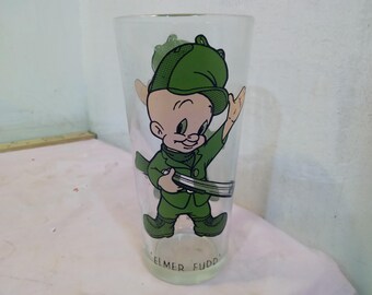 Vintage Collector Glass, Looney Tunes Pepsi Collector Series Glass, Elmer Fudd with Black or White Lettering, 1973