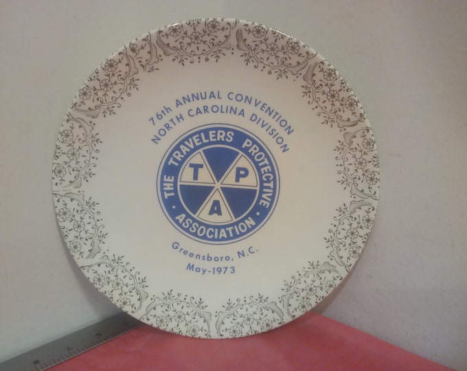 Vintage Advertising Plate, The Travelers Protective Association Convention Plate, Greensboro, N.C.,1973