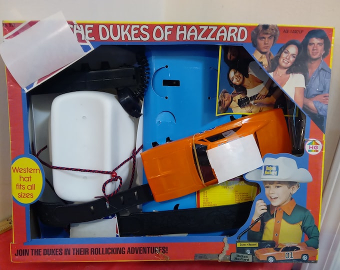 Vintage Pretend Play Toy Set, The Dukes of Hazard Playset with Hat, Car, CB Radio, Belt/Buckle and Photo#