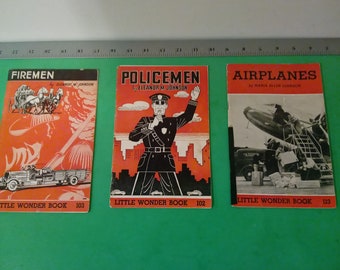 Vintage "Firemen", "Policemen", and "Airplanes" Little Wonder Books