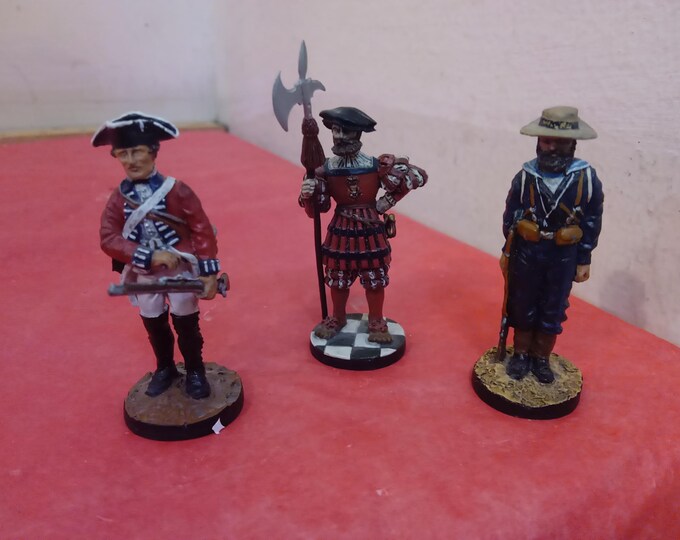 Vintage Metal Figurines, Frankline Mint Soldiers, Halberdier Yeomen 1520, Fusilier 23rd Foot 1775, or Petty Officer Royal Navy 1880, 1980's