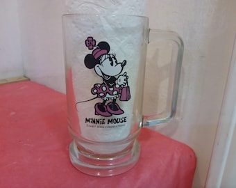 Vintage Walt Disney Productions Mug, Minnie Mouse Glass Mug with Handle