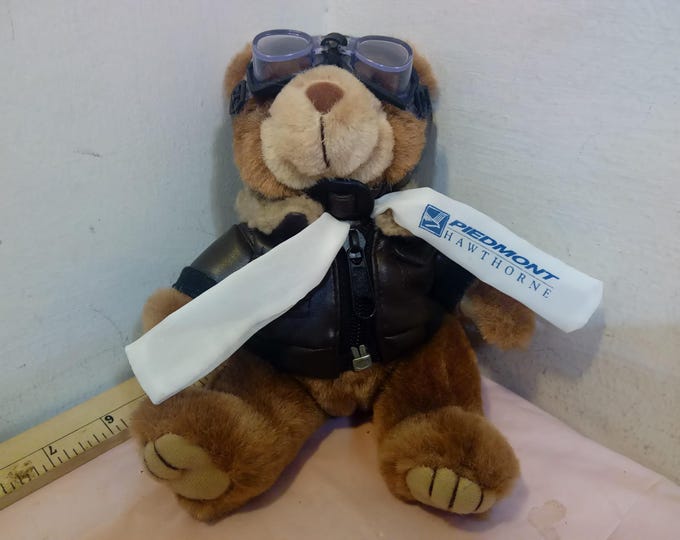 Vintage Plush Stuffed Animal, Hawthorne from Piedmont Airlines, Leather Jacket and Hood with Flying Goggles, Made by Art's Toys, 2000's