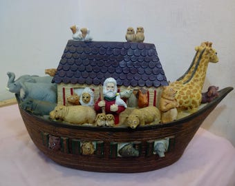 Vintage Noah's Ark Figurines, Noah's Ark Figurine, Lighted Figurine, Nite Light, Wooden Wall Hanging, or Small Opening Figurine