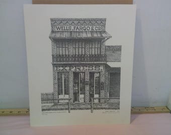 Vintage Artwork Print, Wells Fargo & Co. Express Office Columbia, California Art Print by Baker Moorefield, Limited Production 45/250, 1979