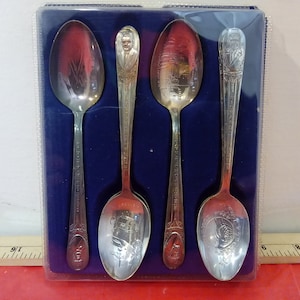Vintage Bicentennial WM Rogers Silver Platted President Spoons, Chester Arthur, Lyndon Johnson, Hayes, Nixon, Grant, Garfield, 1976