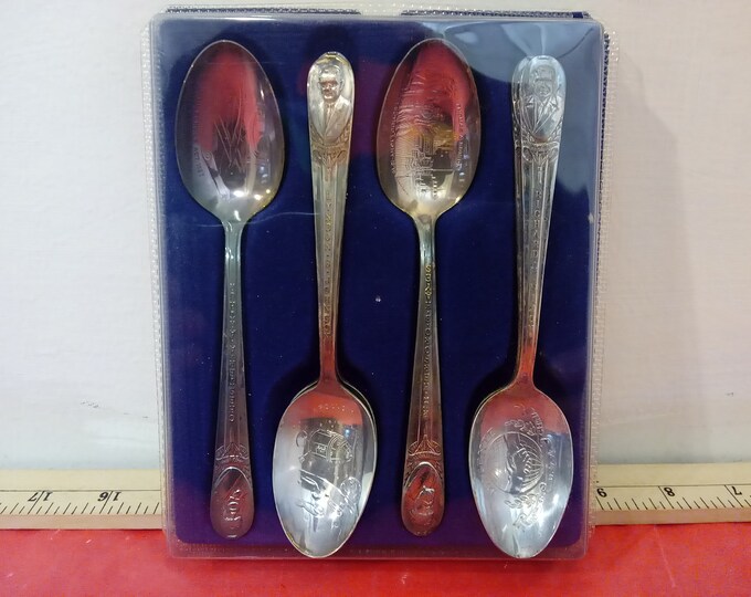 Vintage Bicentennial WM Rogers Silver Platted President Spoons, Chester Arthur, Lyndon Johnson, Hayes, Nixon, Grant, Garfield, 1976