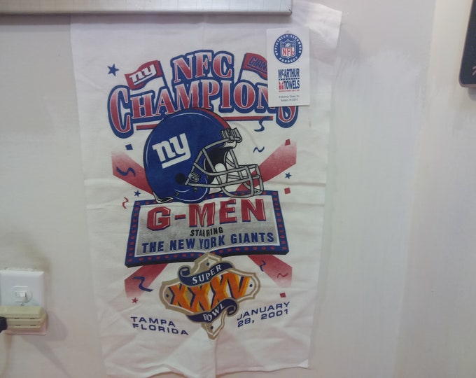 Vintage Sports Towel, Small Souvenir Towel from Super Bowl XXXV, Tampa Fl., New York Giants NFC Champions Towel, 2001