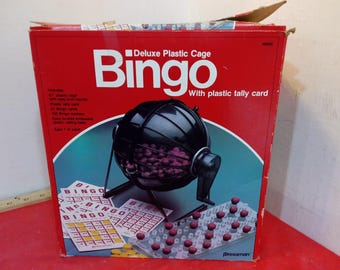Vintage Bingo Game, Bingo Deluxe with Plastic Cage and Tally Card #6665 by Pressman, 1981