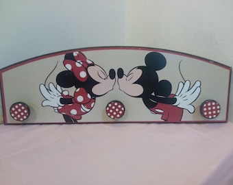 Vintage Coat Rack Wall Decor, Disney's Kissing Minnie and Mickey 3 Peg Coat Rack, Hobby Lobby Made in China, 1990's