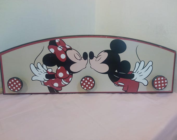 Vintage Coat Rack Wall Decor, Disney's Kissing Minnie and Mickey 3 Peg Coat Rack, Hobby Lobby Made in China, 1990's