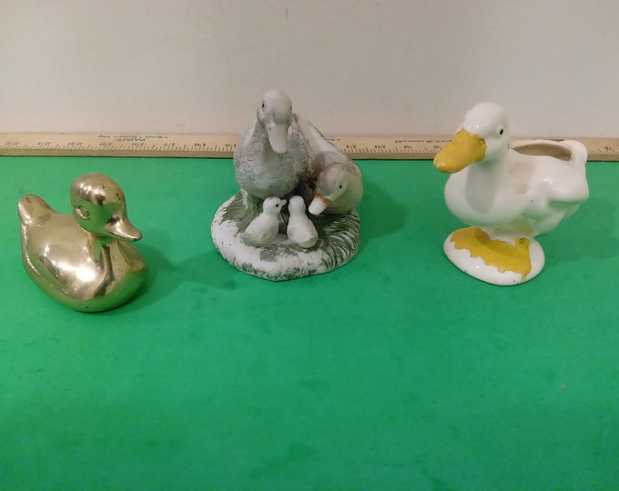 Vintage Duck Figurines, Ceramic, Planter, and Brass, 1980s*a