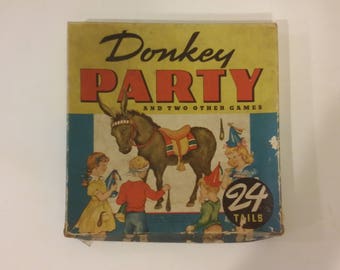 Vintage Party Game, Donkey Party Pin the Tail and Two Other Games, Whitman Publishing, 1941
