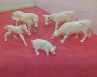 Vintage Plastic Farm Animals, Pretend Play Farm Animals for Farm Dollhouse or Pretend Playset, Horses, Cows, Chickens, Pigs, and Others