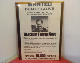 Vintage Star Trek Poster, Wanted Dead or Alive "Harcourt Fenton Mudd", 1984~