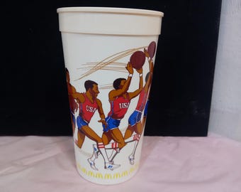 Vintage Plastic Sports Cups, McDonald's Olympics Cups with Various Events, Men's Events "Boxing, Diving, Soccer and Others", 1988#