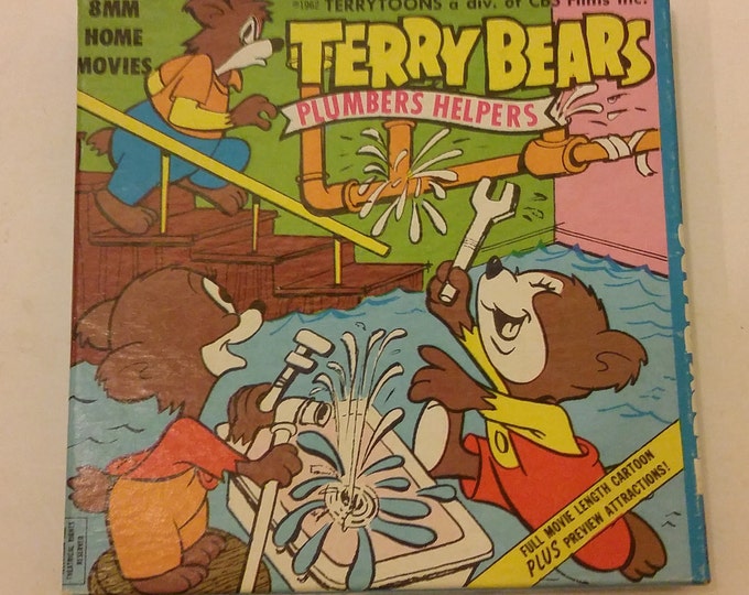 Vintage Terry Bears Plumbers Helpers, Super 8mm Terrytoons Movie, 1970's