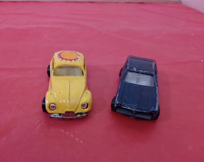 Vintage Die Cast Vehicles, Zylmex Volkswagen Yellow Bug and Black Vega, 1970's