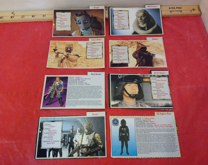 Vintage Star Wars Backing Cardboards, Eight Cut Kenner Action Figures Backing Boards, 1990's