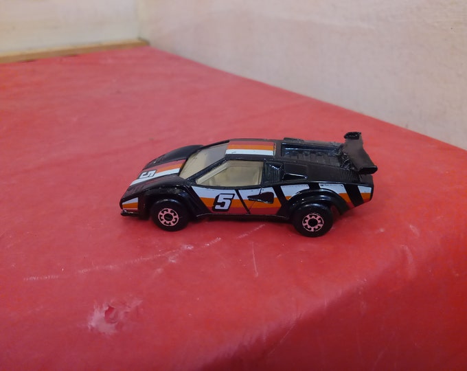 Vintage Diecast Car, Black Lamborghini Countach LP 500s #5 by Matchbox, Made in Macau, 1985