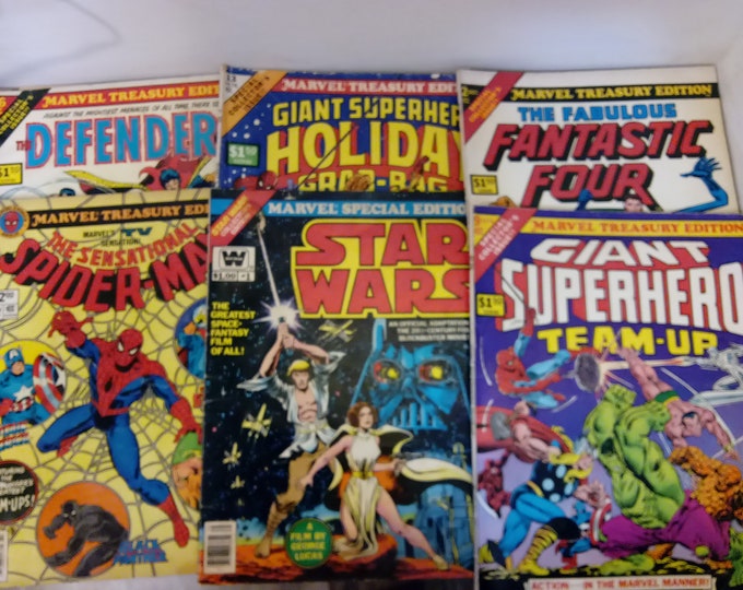 Vintage Comic Books, Marvel Treasury Edition and Special Edition, "Star Wars, Defenders, Spiderman and Fantastic Four" with Others, 1970's